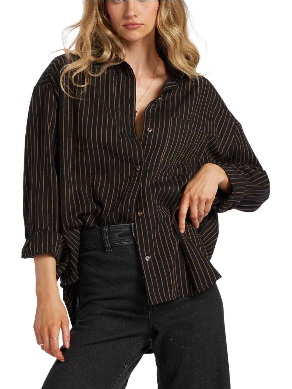 NWT Billabong Right On Striped Button Up Shirt